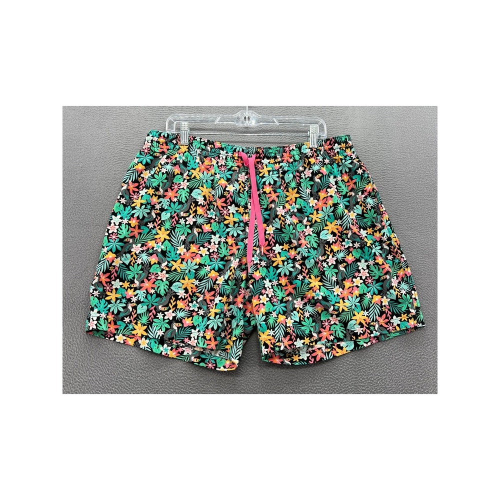 Chubbies Swim Trunks Mens XL Tropical Toucan Floral Print Black Pink Drawstring
